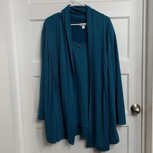 Two piece attached tank/kimono. Dark teal